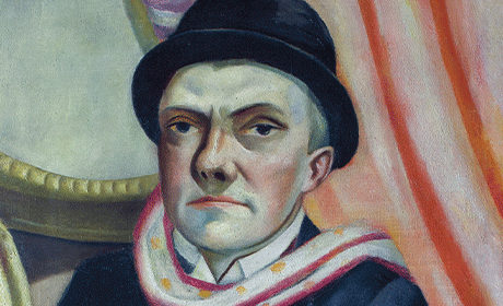 Max Beckmann, "Self-Portrait in front of Red Curtain," 1923